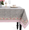 CPC Tablecloth 100% Cotton 72x190 Inch Indian Block Print Rectangle Table Cover, Gray Pink Table Cloth for Weddings, Spring/Summer, Barbeque - Labra Gray