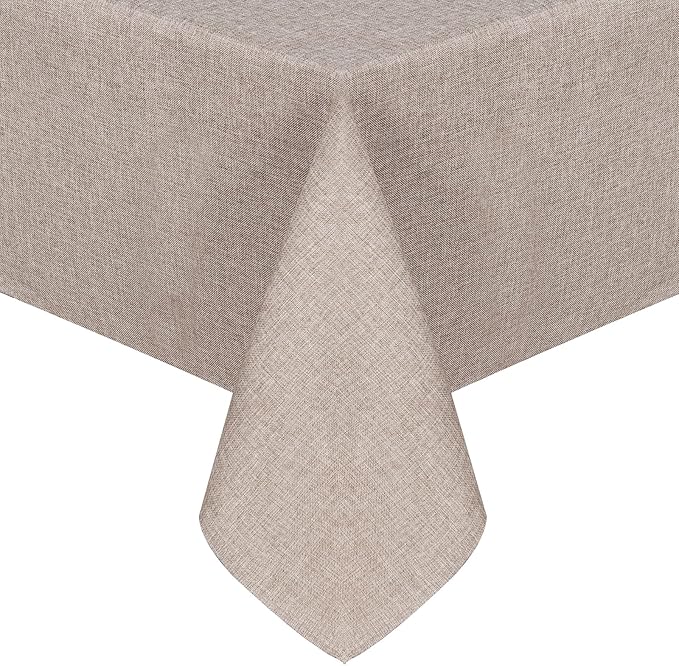 JIUZHEN Square Table Cloth Faux Linen Farmhouse Tablecloth Wrinkle and Stain Resistant Decorative Fabric Table Cover for Kitchen, Dining Room, Parties and Camping, Stone, 70 x 70 Inch