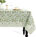 CPC Tablecloth 100% Cotton 60x90 Inch Indian Block Print Rectangle Table Cover, Washable Table Cloth for Weddings, Spring/Summer, Barbeque - Agate Green
