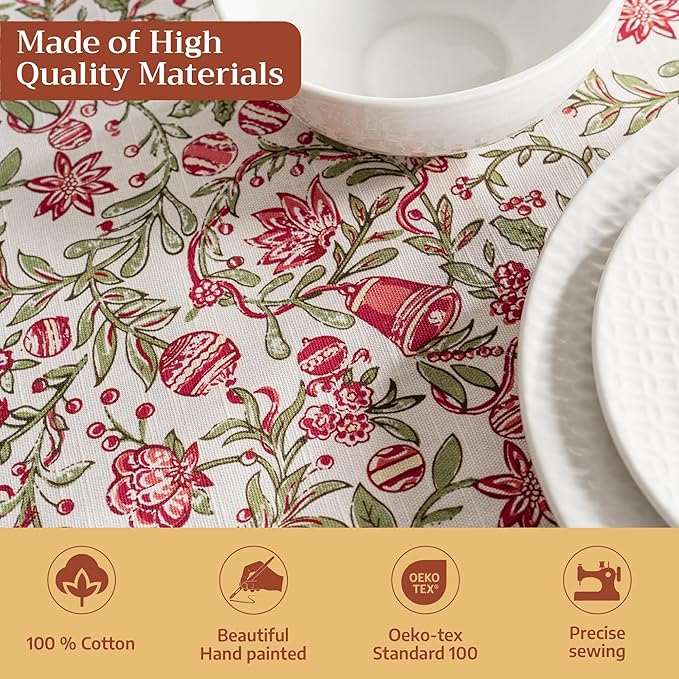 Maison d' Hermine Table Cloth Square Table 100% Cotton 60 x 60 Inches Fall Tablecloth Reusable Everyday Use for Thanksgiving Christmas Decorations Dining Farmhouse Party (Reveillon Au Jardin)