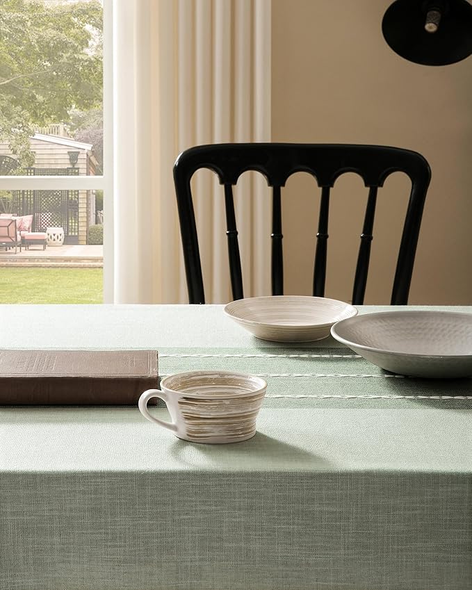 ZeeMart Contrast Linen Round Tablecloth 52 Inch Green, Farmhouse Style Round Table Cloth Heavy Weight Sage Green Tablecloths, Water Resistant Burlap Table Cloths