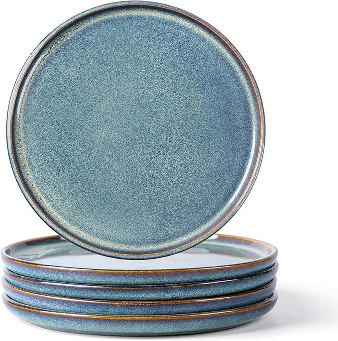 AmorArc Ceramic Plates Set of 6, 8.5 Inch Reactive Glaze Stoneware, Dessert, Salad, Appetizer, Small Dinner Plates, Microwave, Dishwasher Safe, Scratch Resistant Dishes Set for Kitchen