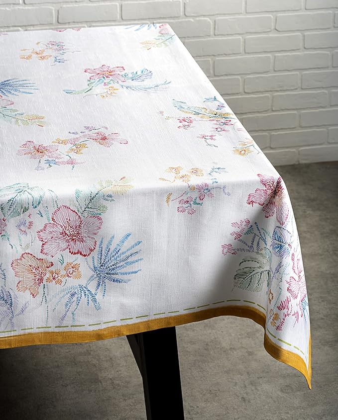 Maison d' Hermine Table Cloth Rectangle Table 100% Cotton 70 x 90 Inches Tablecloth Reusable Decorative for Dining Room Farmhouse Home Valentines Day Decorations Spring Summer - Paradise Island