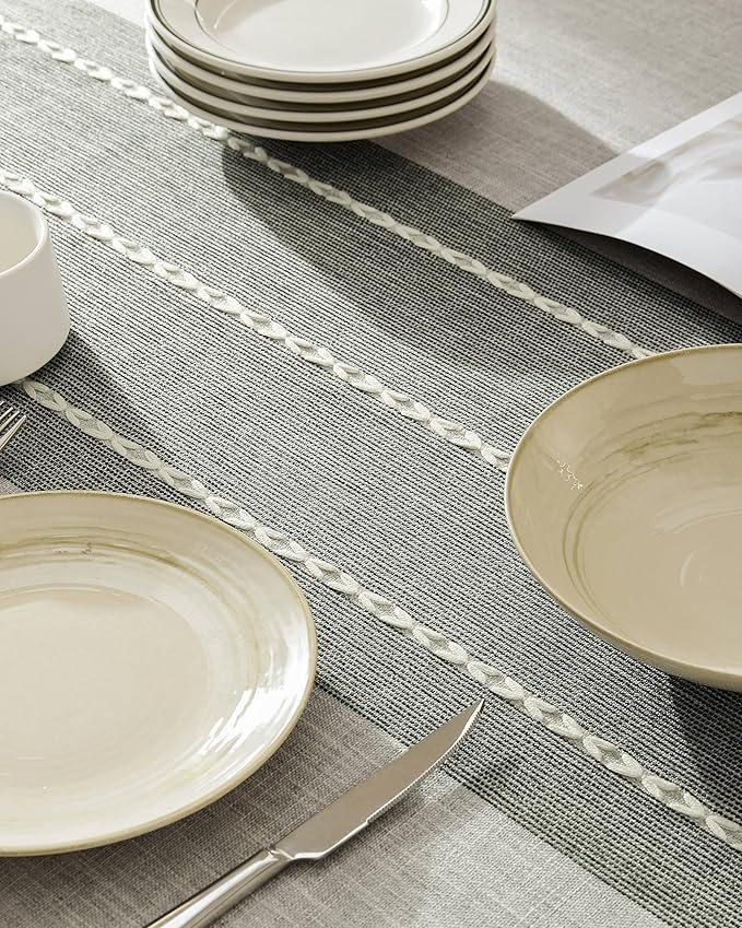ZeeMart Contrast Linen Table Cloth Square Table Cloths 52x52 Inch Grey, Farmhouse Style Heavy Weight Grey Tablecloth, Water Resistant Burlap Tablecloths