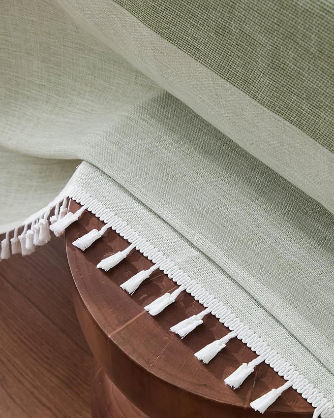 ZeeMart Contrast Linen Round Tablecloth 52 Inch Mid-Stripe Green, Farmhouse Style Round Table Cloth Heavy Weight Sage Green Tablecloths, Water Resistant Burlap Table Cloths
