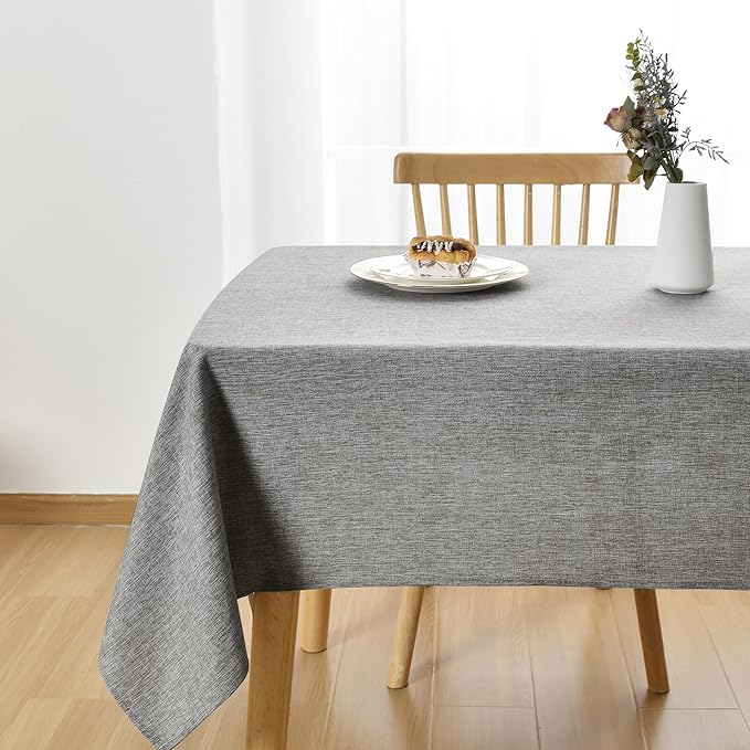 JIUZHEN Rectangle Table Cloth Faux Linen Farmhouse Tablecloth Wrinkle and Stain Resistant Decorative Fabric Table Cover for Kitchen, Dining Room, Parties and Camping, Grey, 60 x 84 Inch