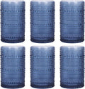 Moretoes Vintage Hobnail Drinking Glasses Set of 6,12 Oz Highball Glasses Clear Embossed Boho Water Glass Cups Kitchen Bar Tumbler Glassware Set for Whiskey, Beer, Juice, Milk (Blue)