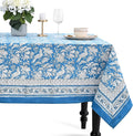 CPC Tablecloth 100% Cotton 70x108 Inch Indian Block Print Rectangle Table Cover, Washable Table Cloth for Weddings, Spring/Summer, Barbeque - Blue Sapphire