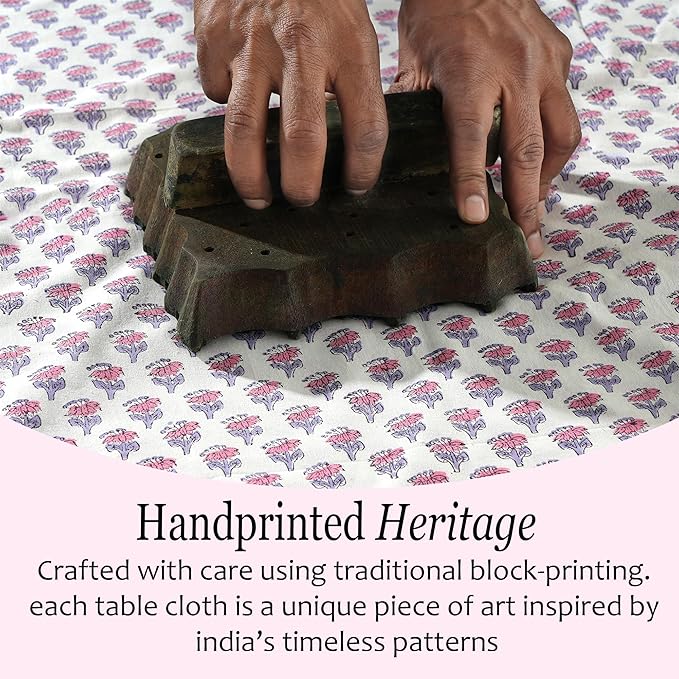 CPC Tablecloth 100% Cotton 70x108 Inch Indian Block Print Rectangle Table Cover, Pink Table Cloth for Weddings, Spring/Summer, Barbeque - Pink Sapphire