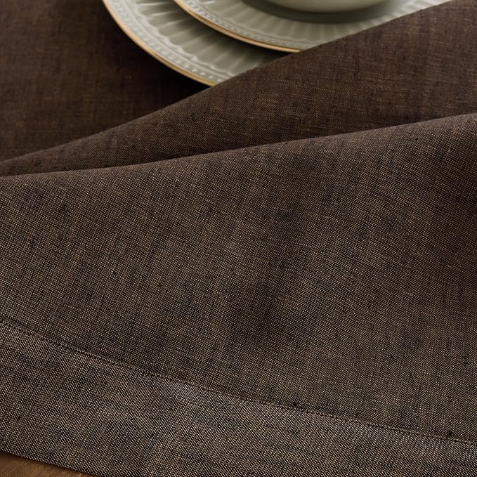 Solino Home Linen Tablecloth 60 x 90 Inch - 100% Pure Linen Chambray Brown Table Cloth for Rectangular Tables - Athena, Machine Washable Cloth Tablecloth