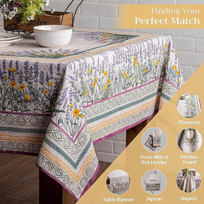 Maison d' Hermine Table Cloth Square Table 100% Cotton 60 x 60 Inches Tablecloth Reusable Decorative for Dining Room Farmhouse Home Valentines Day Decorations Spring Summer - Fanny Lavender