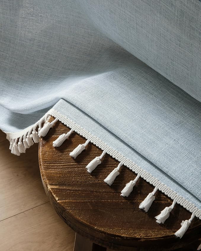 ZeeMart Contrast Linen Table Cloth Square Table Cloths 52x52 Inch Blue, Farmhouse Style Heavy Weight Blue Tablecloth, Water Resistant Burlap Tablecloths