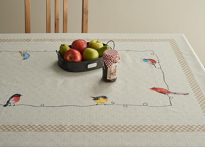 Maison d' Hermine Table Cloth Rectangle Table 100% Cotton 60 x 120 Inches Tablecloth Reusable Decorative for Dining Room Farmhouse Home Valentines Day Decorations Spring Summer - Birdies on Wire