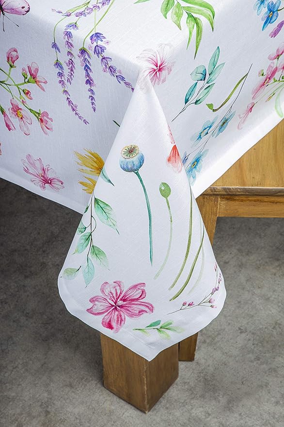 Maison d' Hermine Table Cloth Square Table 100% Cotton 60 x 60 Inches Tablecloth Reusable Decorative for Dining Room Farmhouse Home Valentines Day Decorations Spring Summer - Just Floral
