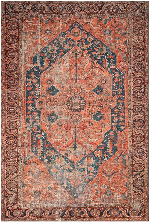 Keen Home Design 6x9 Rug - Machine Washable Area Rug with Non-Slip Backing, Ideal for Living Room, Dining Room, Bedroom - Vintage, Easy Clean, Durable, Low Pile Rug - (6' x 9')
