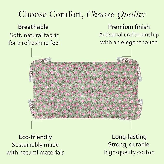 CPC Tablecloth 100% Cotton 60x90 Inch Indian Block Print Rectangle Table Cover, Washable Table Cloth for Weddings, Spring/Summer, Barbeque - Pink Tourmaline