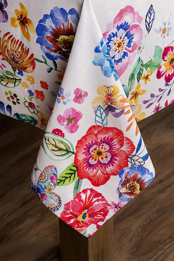 Maison d' Hermine Table Cloth Square Table 100% Cotton 54 x 54 Inches Tablecloth Reusable Decorative for Dining Room Farmhouse Home Valentines Day Decorations Spring Summer- Happy Florals -High Summer