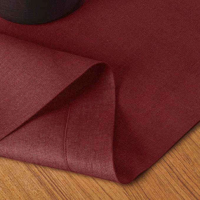 D'Moksha Homes Linen Dark Red Table Runner 90 Inches Long - 100% Pure Linen 14 x 90 Inch Table Runner for Dining, Valentines, Spring - Machine Washable