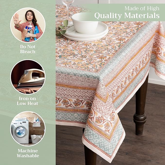 Maison d' Hermine Table Cloth Square Table 100% Cotton 60 x 60 Inches Fall Tablecloth Reusable Everyday Use for Thanksgiving Christmas Decorations Dining Farmhouse Party (Nila)
