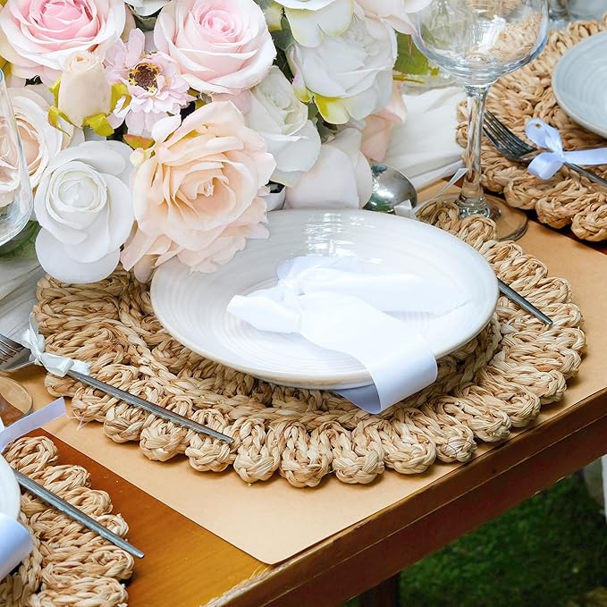 13.8" Corn Husk Woven Round Placemats Set of 12 - Wicker Boho Farmhouse Placemats - Rattan Table Mats Like Water Hyacinth for Dining Table, Wedding, Home, Christmas, Party