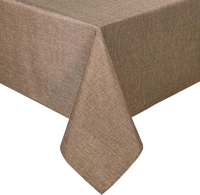 Hiasan Faux Linen Rectangle Tablecloth - Wrinkle and Stain Resistant Washable Table Cloth for Kitchen Dining Room Holiday Table Cover for Party Dinner, Khaki, 70 x 140 Inch