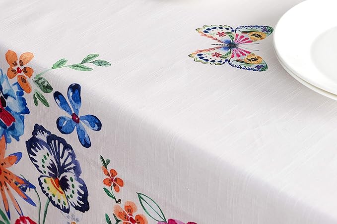 Maison d' Hermine Table Cloth Square Table 100% Cotton 54 x 54 Inches Tablecloth Reusable Decorative for Dining Room Farmhouse Home Valentines Day Decorations Spring Summer- Happy Florals -High Summer