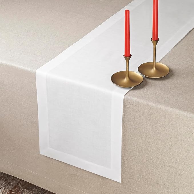 D'Moksha Homes Linen White Table Runner 120 Inches Long - 100% Pure Linen Dining Table Runner 14 x 120 Inch for Valentines, Spring, Easter - Machine Washable