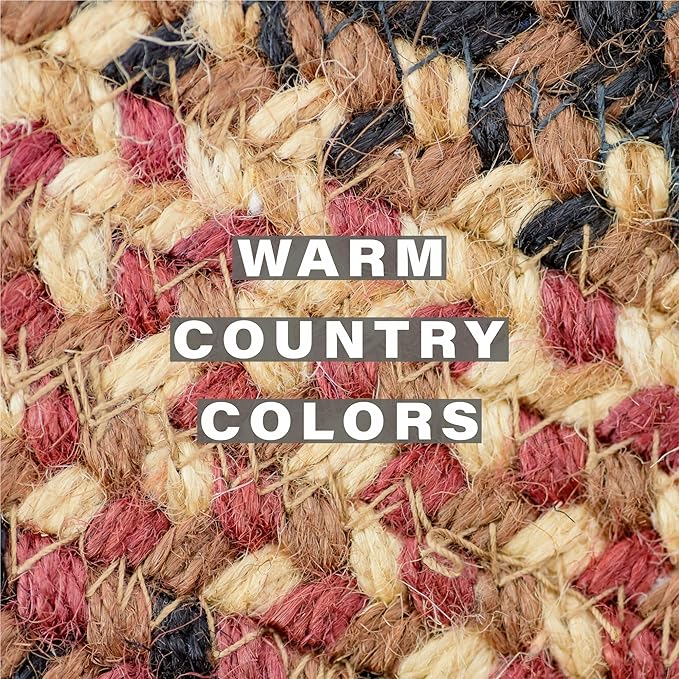 Homespice Prescott Jute Woven Round Placemats Set of 6, 15", Country Primitive Decor, Black and Red Table Mats - Vibrant Colors, Durable, Easy to Clean and Protects Furniture