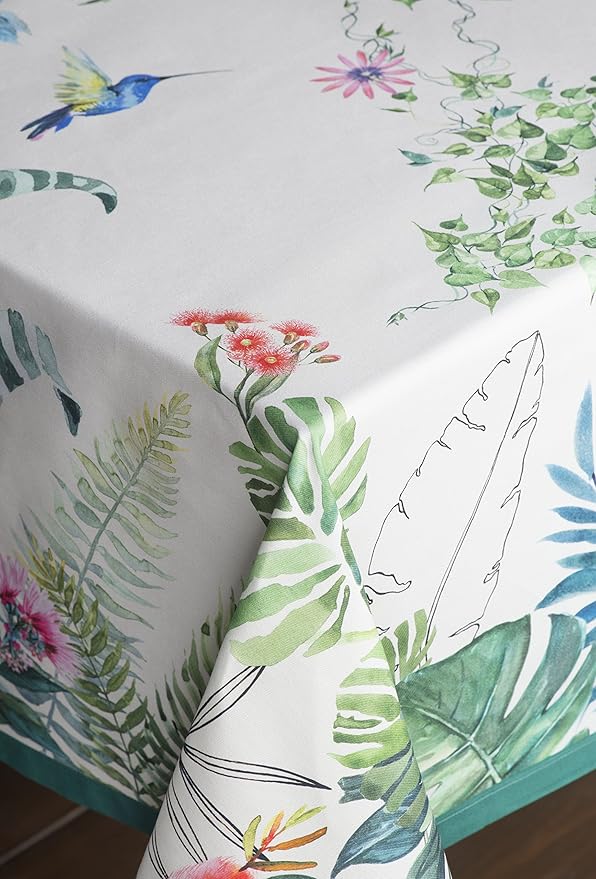 Maison d' Hermine Table Cloth Rectangle Table 100% Cotton 60 x 108 Inches Tablecloth Reusable Decorative for Dining Room Farmhouse Home Valentines Day Decorations Spring Summer - Tropiques