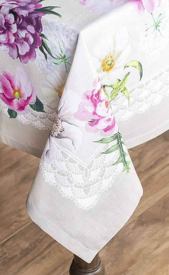 Maison d' Hermine Table Cloth Square Table 100% Cotton 54 x 54 Inches Tablecloth Reusable Decorative for Dining Room Farmhouse Home Valentines Day Decorations Spring Summer - Pivoine