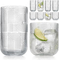 Glaver's Urban 8-Piece Premium Textured Glassware Set. 4 Highball 17oz Drinking Glasses and 4 DOF 13.2 oz Whiskey Glass Tumblers – Elegant Ribbed Arch Textured Design for Water, Juice, Cocktails.