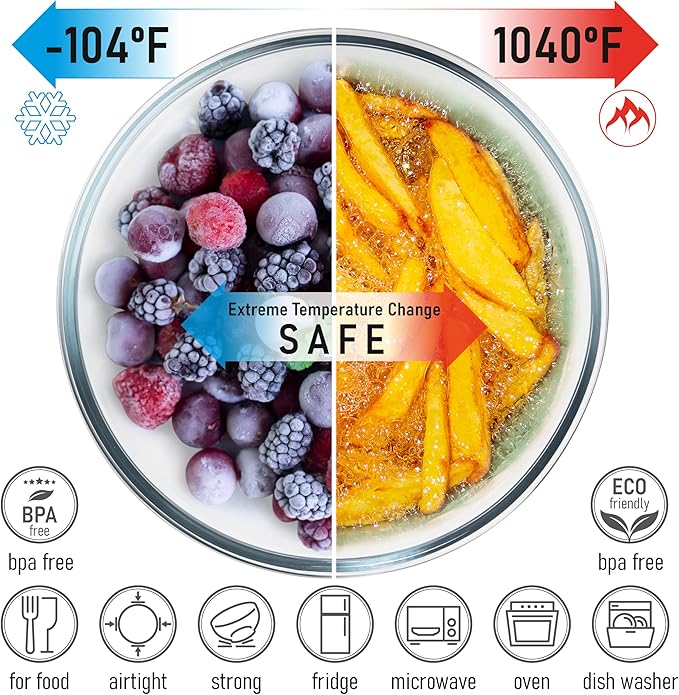 Set of 5 Nesting Glass Bowls with New Updated Acacia Lids for Foodprep, Storage, Mixing & Cooking - Microwave & Oven-ready BPA Free Durable Heat Resistant Inert Borosilicate Glass