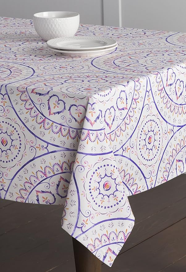 Maison d' Hermine Table Cloth Square Table 100% Cotton 54 x 54 Inches Tablecloth Reusable Decorative for Dining Room Farmhouse Home Valentines Day Decorations Spring Summer - Mandala