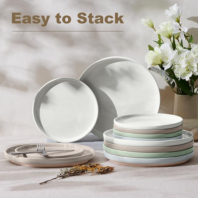 LIANYU 6Pcs Stoneware Dinner Plates, 7.75 Inch Small Porcelain Salad Plate Set, Kitchen Ceramic Serving Dishes Set for Dining, Microwave, Oven & Dishwasher Safe, Scratch Resistant, Glacier Gray