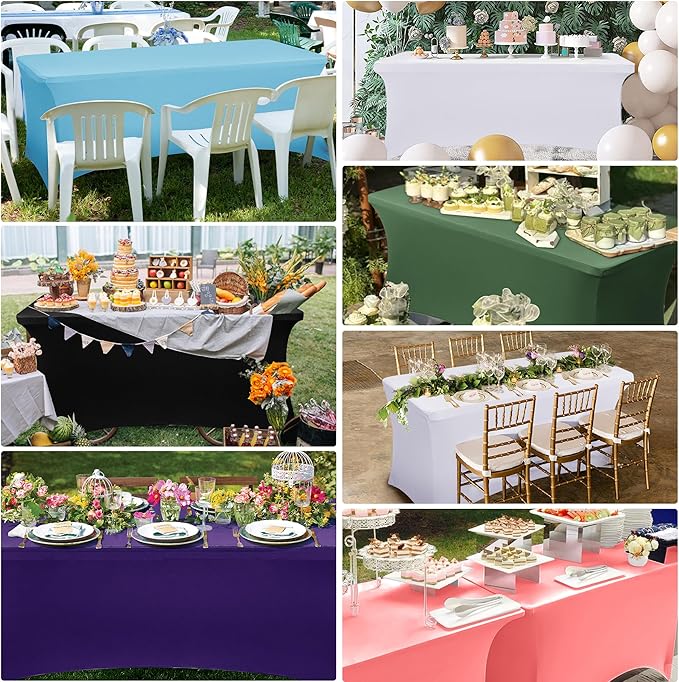Obstal 6 Pack Stretch Spandex Table Covers for 6 Foot Tables - 6 FT Rectangular Fitted Tablecloth Protector for Wedding, Banquet, Party (Stamping Silver, 72'' Length x 30'' Width x 30'' Height)