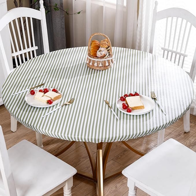 Walrus Round Vinyl Fitted Tablecloth with Flannel Backing Elastic Edge Design Table Cover Waterproof Oil-Proof PVC Table Cloth Stain-Resistant Best for 37"-44" Round