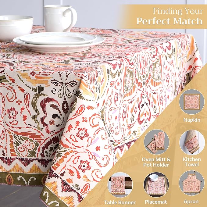 Maison d' Hermine Table Cloth Rectangle Table 100% Cotton 60 x 108 Inches Fall Tablecloth Reusable Everyday Use for Thanksgiving Christmas Decorations Dining Farmhouse Party (Damask)