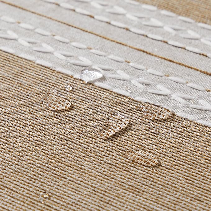 ZeeMart Contrast Linen Table Cloth Square Table Cloths 52x52 Inch Mid-Stripe Brown, Farmhouse Style Heavy Weight Beige Tablecloth, Water Resistant Burlap Tablecloths