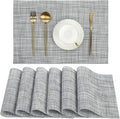 SHACOS Woven Vinyl Placemats Set of 6 Wipe Clean Table Placemats Heat Resistant Wipeable Non Slip Table Mats Indoor Outdoor, Gray White