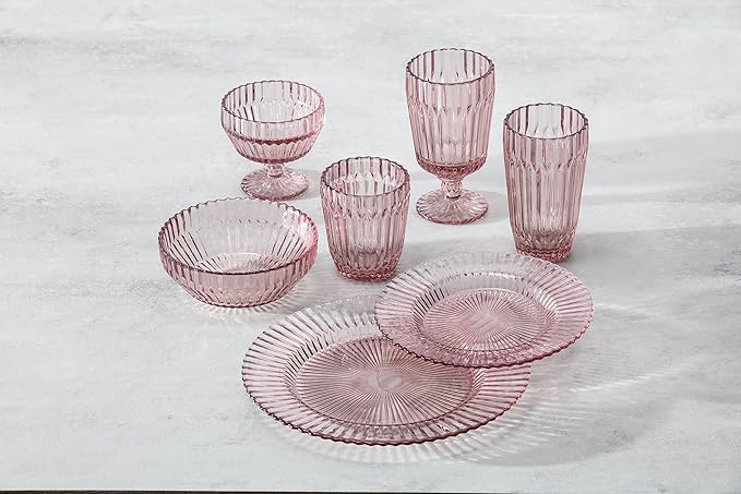 Fortessa Archie Glass Drinkware, Iced Beverage Glass (Set of 6), 14.8 Ounce, Pink