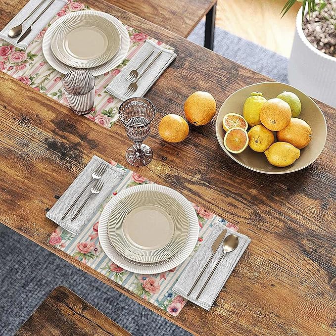 Table Placemats Set of 6, Waterproof Linen Fabric, Non-Slip Backing & Easy Clean, Elegant Dining Table Protectors for Family and Guests(Vintage Floral Countryside)