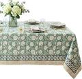 ATOSII Jade 100% Cotton Rectangle Boho Fall Tablecloth, Handblock Floral Table Cloth Linen for Kitchen Dining I Parties Wedding Outdoors Thanksgiving Easter Picnics I 72 X 120 Inches I 10 Seater