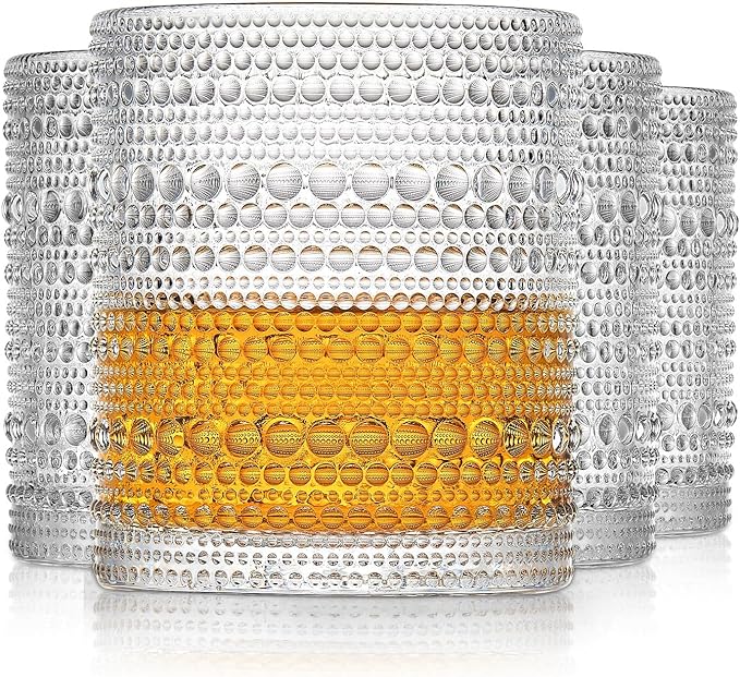 hobnail Drinking Glasses Old Fashion Glass 10oZ rocks glasses Set of 4 glasses Water Juice Cocktail Vintage Glassware Set Gift for Men Women