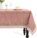 CPC Tablecloth 100% Cotton 60x60 Inch Indian Block Print Rectangle Table Cover, Washable Table Cloth for Weddings, Spring/Summer, Barbeque - Poppy Pink