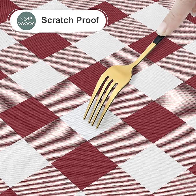 misaya Rectangle Waterproof Vinyl Table Cloth, Buffalo Flannel Backed Tablecloth, Wipeable Plastic Table Cover for Valentine's Day, Dinner, Kitchen, Outdoor (54" x 78", Burgundy and White)