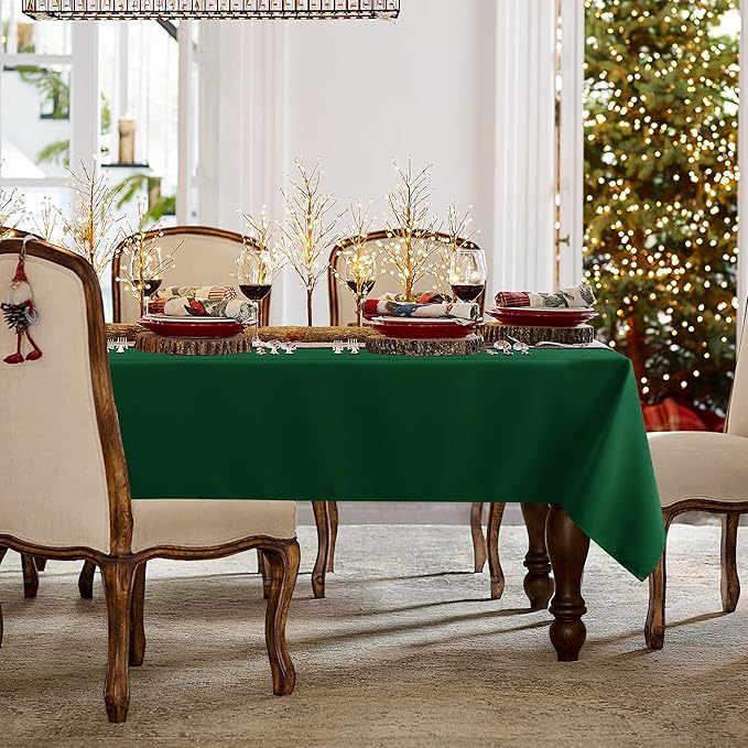 sancua Rectangle Tablecloth - 54 x 120 Inch - Stain and Wrinkle Resistant Washable Polyester Table Cloth, Decorative Fabric Table Cover for Dining Tables, Buffet Parties and Christmas, Hunter Green