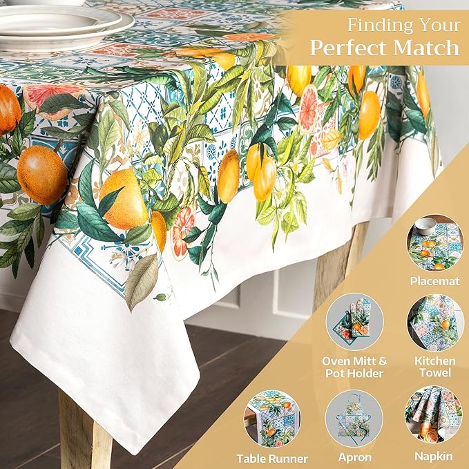 Maison d' Hermine Table Cloth Rectangle Table 100% Cotton 60 x 120 Inches Tablecloth Reusable Decorative for Dining Room Farmhouse Home Valentines Day Decorations Spring Summer - Agrume