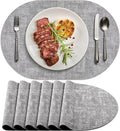 Placemats for Dining Table Set of 6 Non-Slip, Heat Resistant Oval Leather Placemat Double Layer, Waterproof Table Mats Easy to Clean for Kitchen Dining Room Coffee Office Table, Grey
