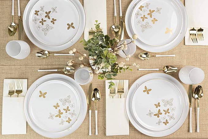 PLASTICPRO [30 Pack 6.3 Plastic Party Plates Edge Collection Premium heavyweight Elegant Disposable Tableware Dishes Butterfly Collection