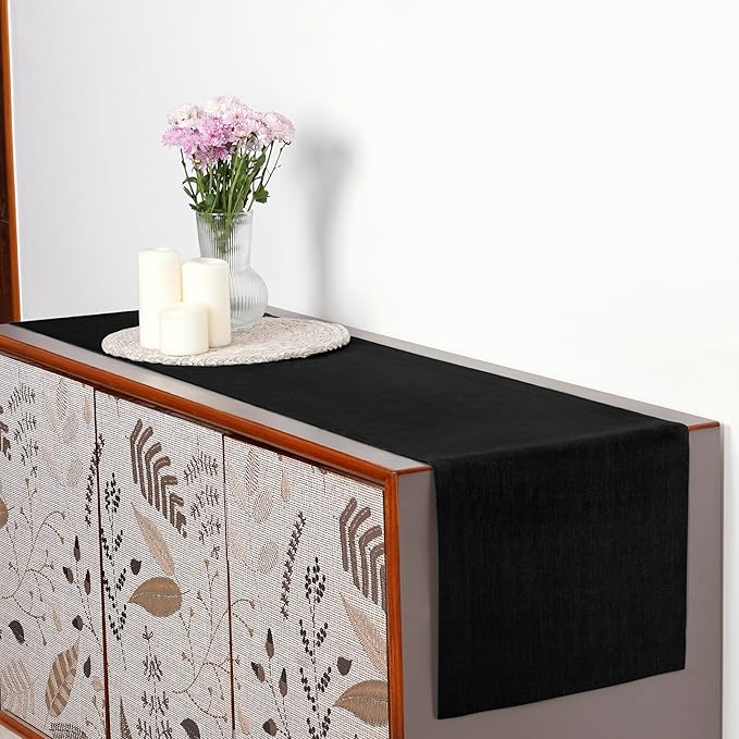 D'Moksha Homes Linen Black Table Runner 36 Inches - 100% Pure Linen Small Table Runner 14 x 36 Inch for Dresser, Coffee Tables, Spring, Easter - Machine Washable